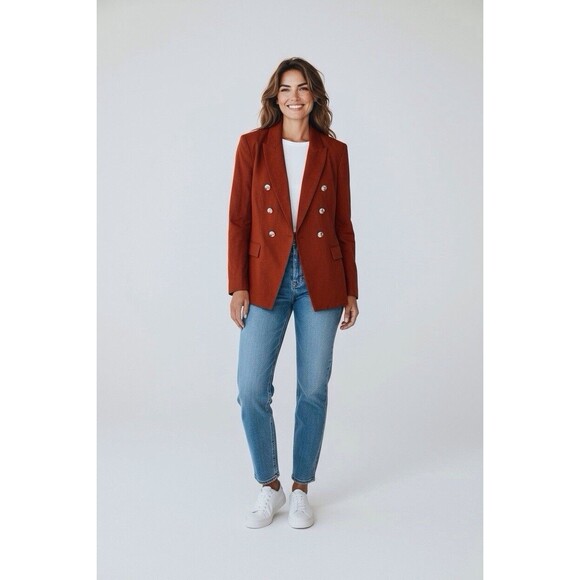 Nine West Womens Blazer Jacket Size Medium Rust Double Breasted Fully Lined - Picture 1 of 12